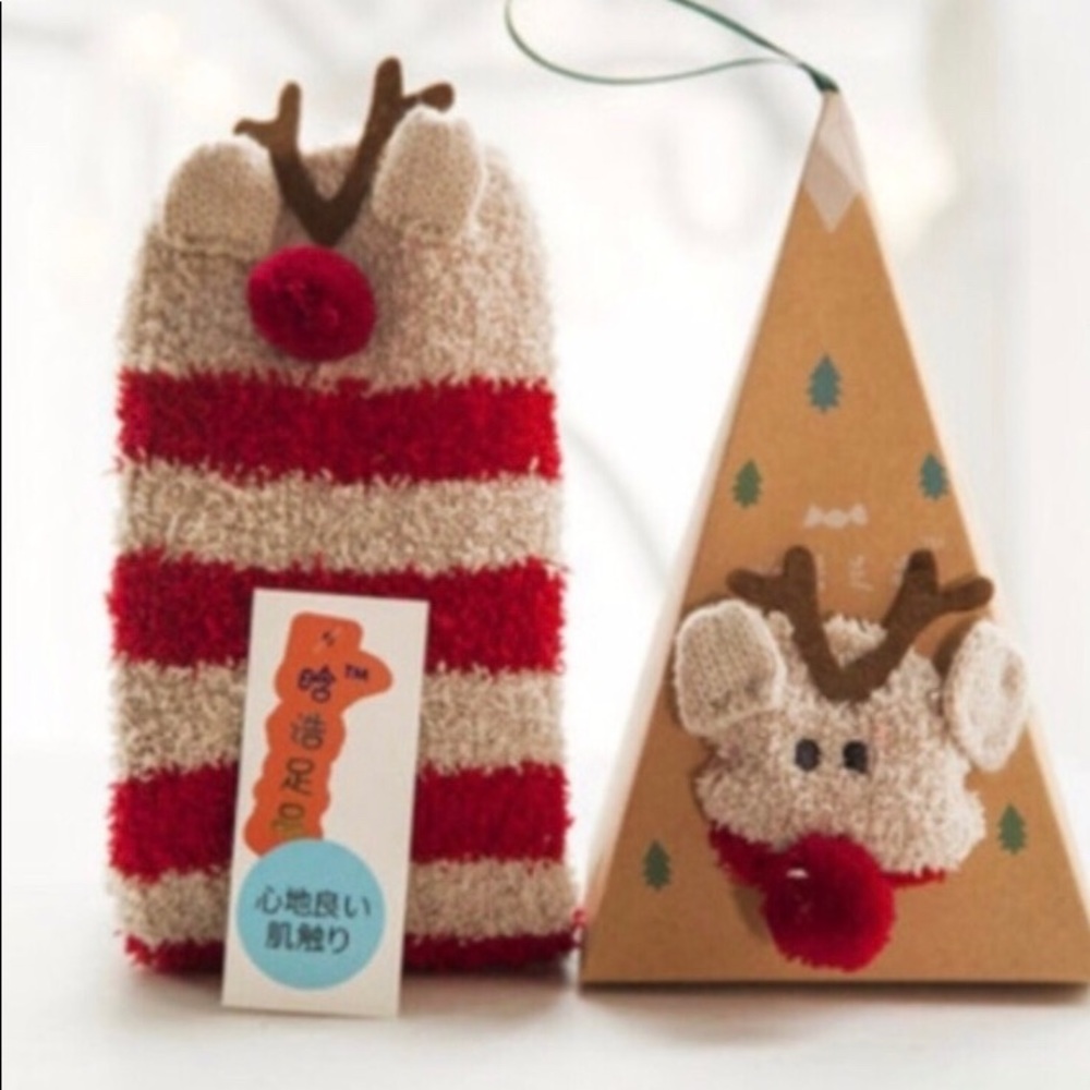 Holiday Reindeer Fuzzy Socks